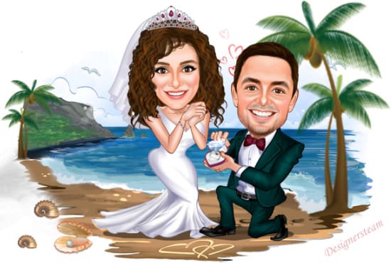 I will draw couple, family, wedding, group cartoon caricature