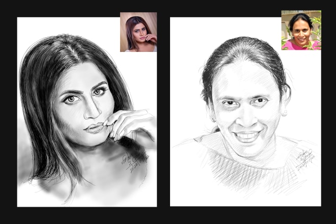 I will draw digital portraits with quick lines in black