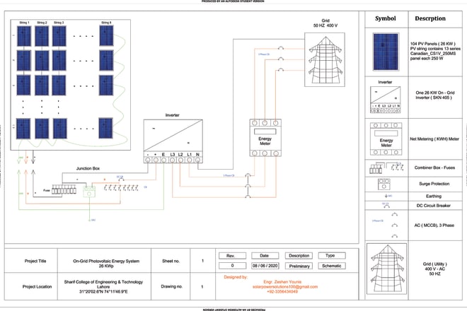I will draw schematic and single line diagram of solar pv system on autocad