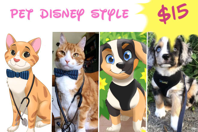 I will draw your cat and dog into disney cartoon portrait