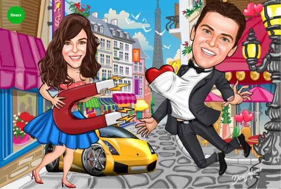 I will make your lovely couple cartoon caricature