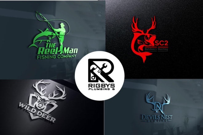 I will modern outdoors hunting and fishing custom plumbing logo