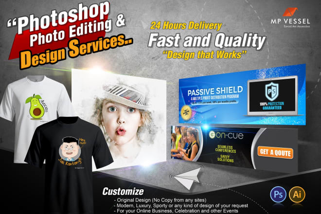 I will photoshop and illustrator design professionally
