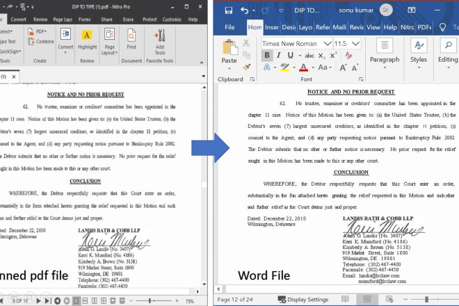 I will convert scanned PDF to word with without any change in text format