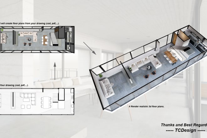 I will create 3d floor plans with realistic 3d rendering