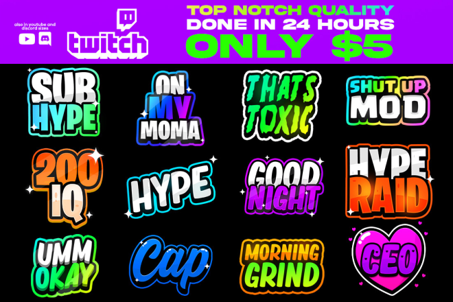 I will create custom text emotes and sub badges for twitch