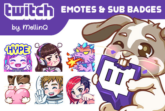 I will create cute custom twitch emotes, sub badges, discord