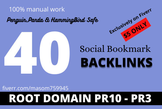 I will create manually 40 pr10 social bookmark backlinks
