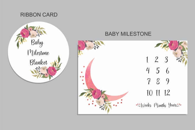 I will design baby milestone blanket and milestone ribbon card