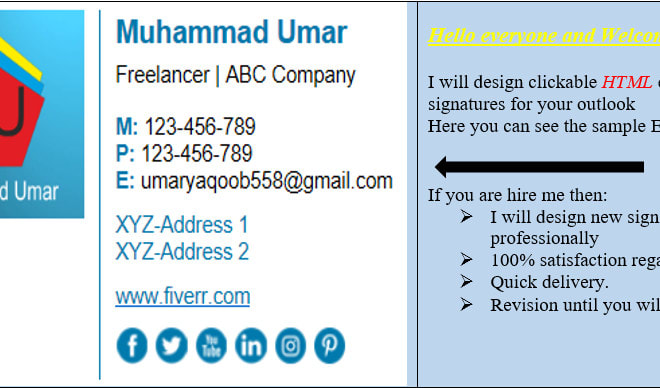I will design clickable HTML email signatures for your outlook