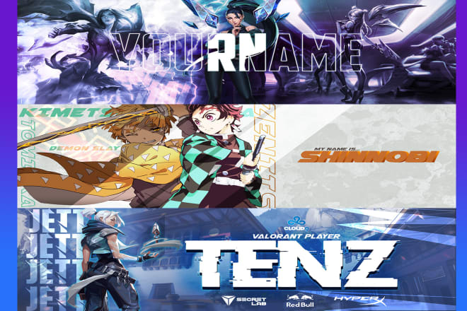 I will design youtube banner,gaming banner,twitch banner,header