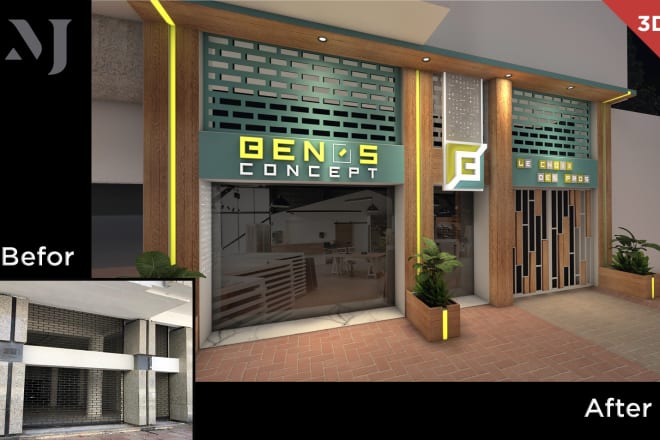 I will do a 3d exterior design for your comercial or retail store