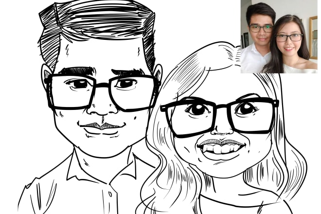 I will do a couple caricature in black and white