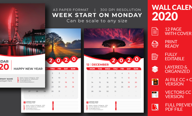 I will do desk or wall or journal or online calendar design