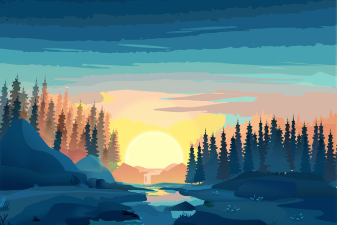 I will draw a flat vector landscape illustration