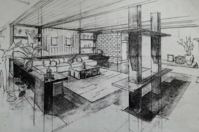 I will draw architectural perspective drawing