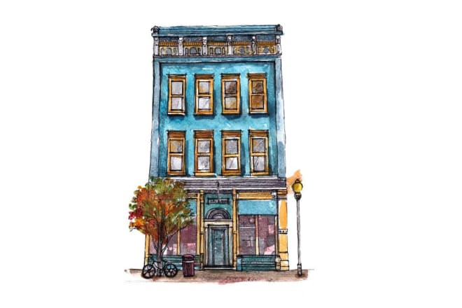 I will draw architectural sketches of exterior view of buildings with watercolor