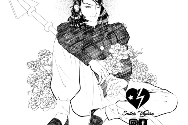 I will draw black and white full body characters in my style