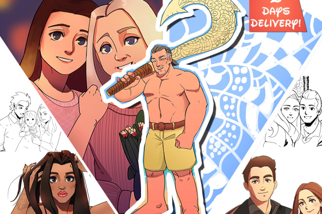 I will draw couples cartoon portrait in disney style illustration