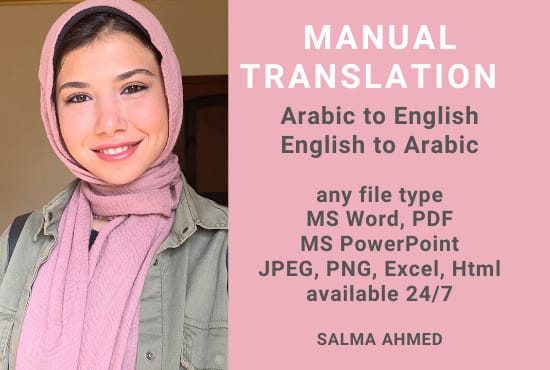 I will english to arabic, arabic to english, english translation, arabic translation