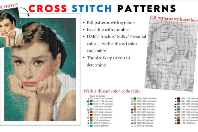 I will make a personalized cross stitch pattern pdf, jpg, excel from your photos