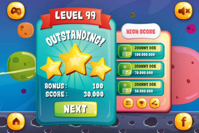 I will make attractive 2d game UI,menus,button,icons and assets