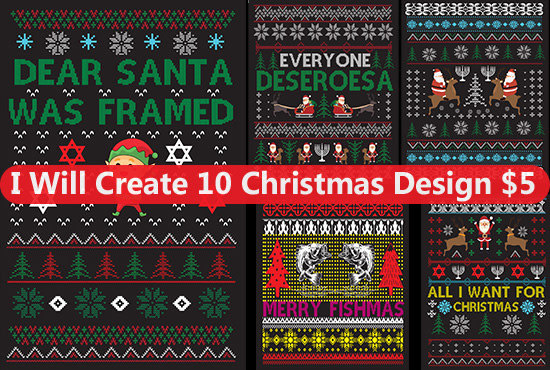I will make attractive ugly christmas sweater and t shirt design
