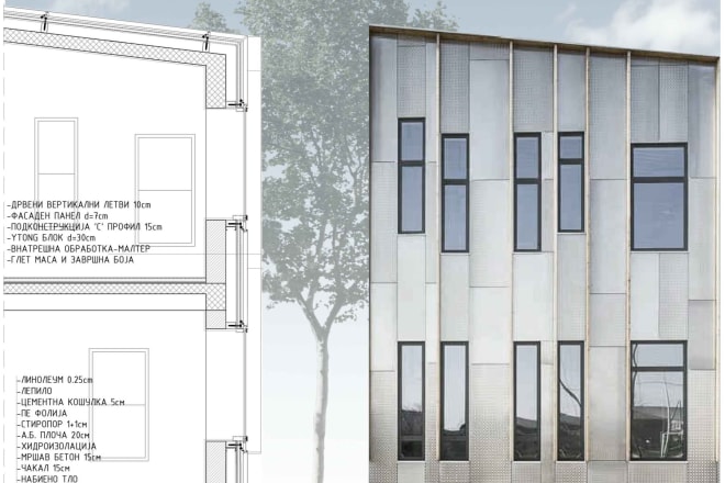 I will make detailed constructural cut with materialized facade cut