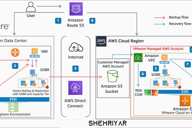 I will recreate vmware, aws architecture diagram in microsoft visio