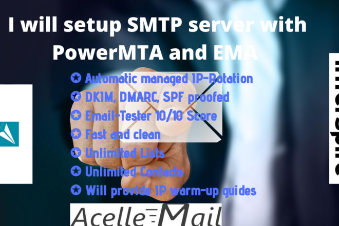I will setup email server or SMTP server with powermta and ema