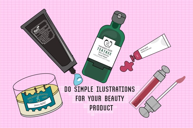I will simple illustration beauty product makeup skincare etcetera