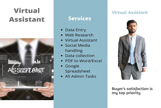 I will be your virtual assistant for data entry and web research