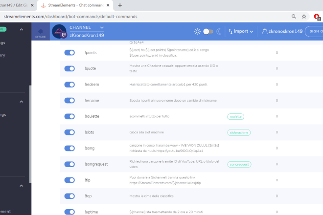 I will configure the bots of twitch and youtube streamlabs wizebot etc