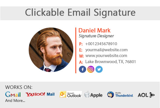 I will design a clickable HTML email signature