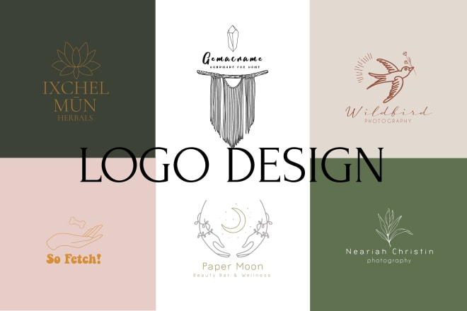 I will design a minimalistic, feminine, boho, botanical logo