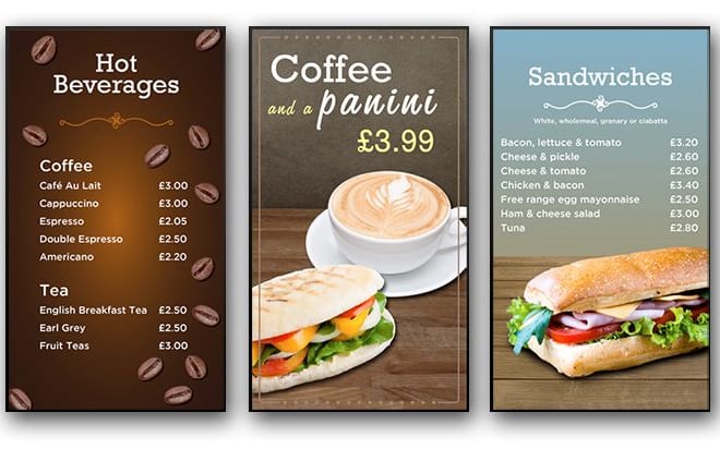 I will design digital menu board TV menu for restaurant led menu in 24 hrs