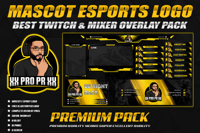 I will design twitch overlay and mascot logo for gamer streamer