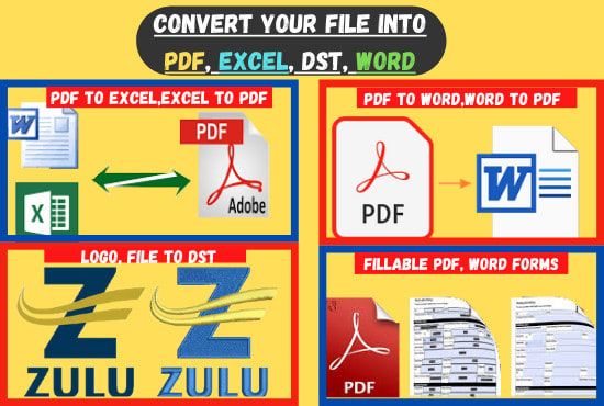 I will do any file conversion to other file format, pdf,jpg,word,dst,avi,excel