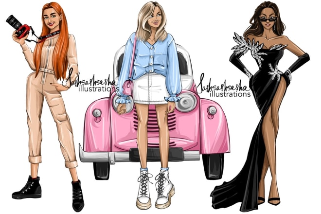 I will draw a fashion or editorial illustration in my unique style