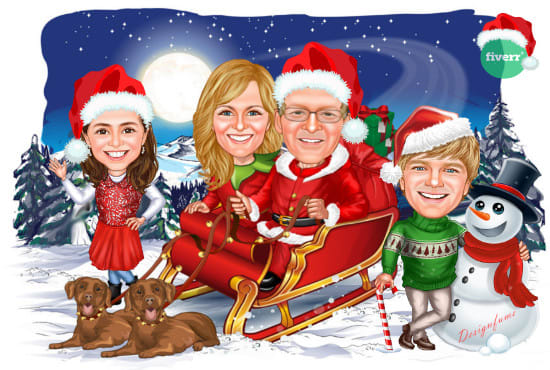 I will draw christmas cartoon caricature