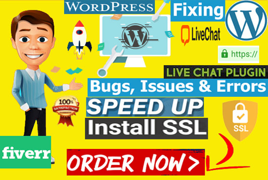 I will fix speed up wordpress website issue and error setup chat, SSL, plugin