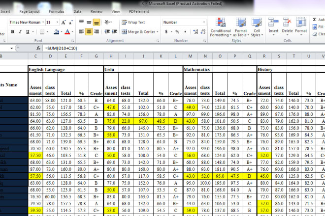 I will input your data into excel spreadsheet