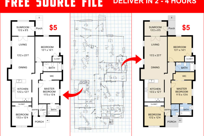 I will make floor plan for real estate agent in 4 hours