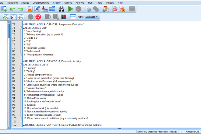 I will code questionnaires into spss syntax for analysis