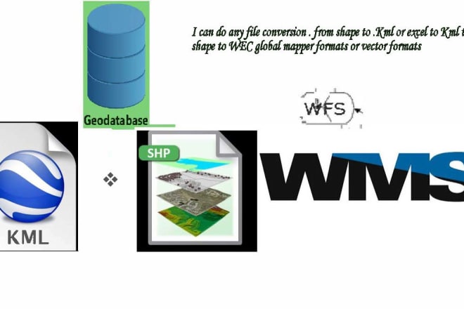 I will convert excel, tab, wms, wfs, gdb, kml to shapefile