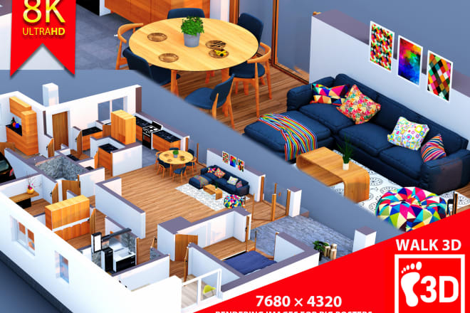 I will create 3d floor plans in 8k quality