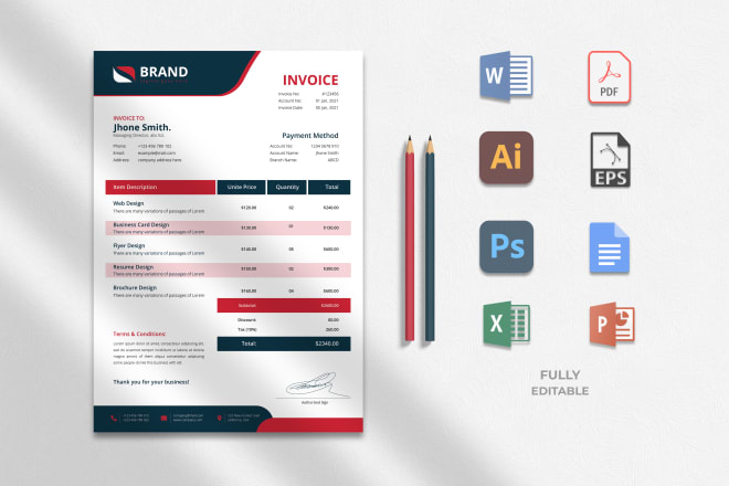 I will design invoice, letterhead, registration form, proforma, receipt