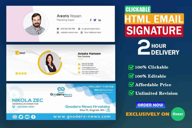 I will design professional clickable htlm email signature