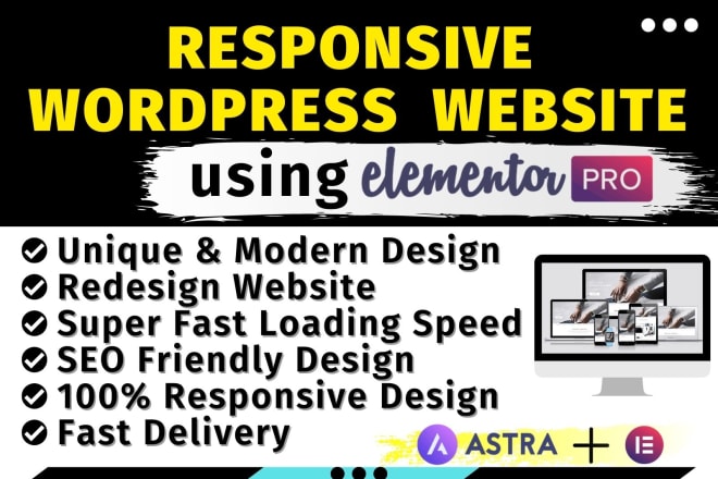 I will design responsive wordpress website using elementor pro