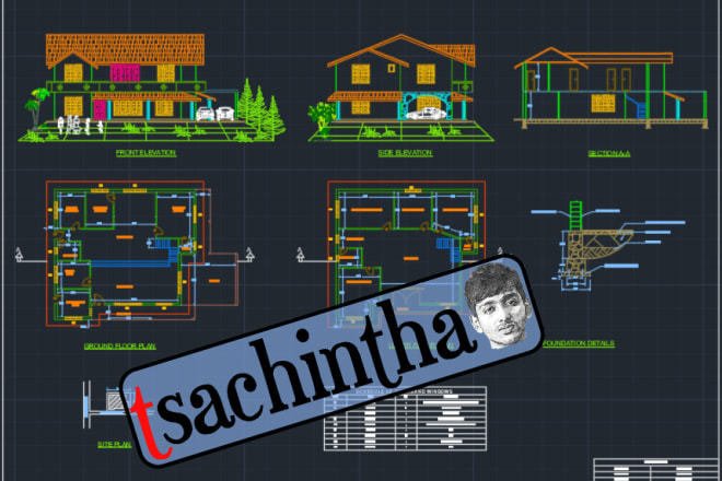 I will draw 2d floor plans with front, elevation and section views